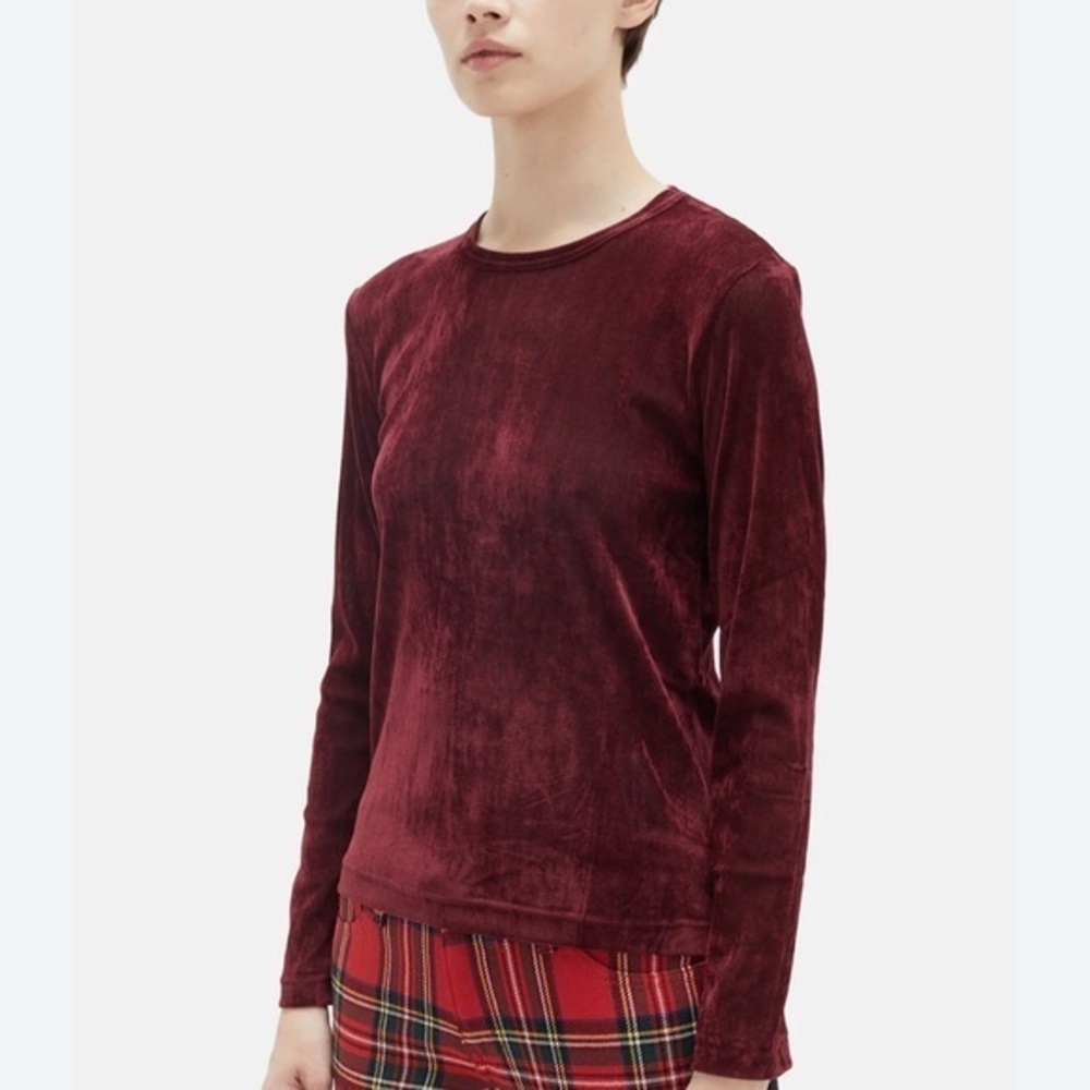 CASSINI COLLECTION  Velvet Long Sleeve‎ Top - Burgundy